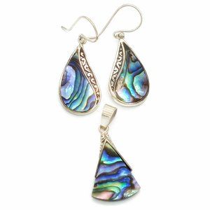 Abalone Shell Sterling Silver Pendant and Dangle Earrings
